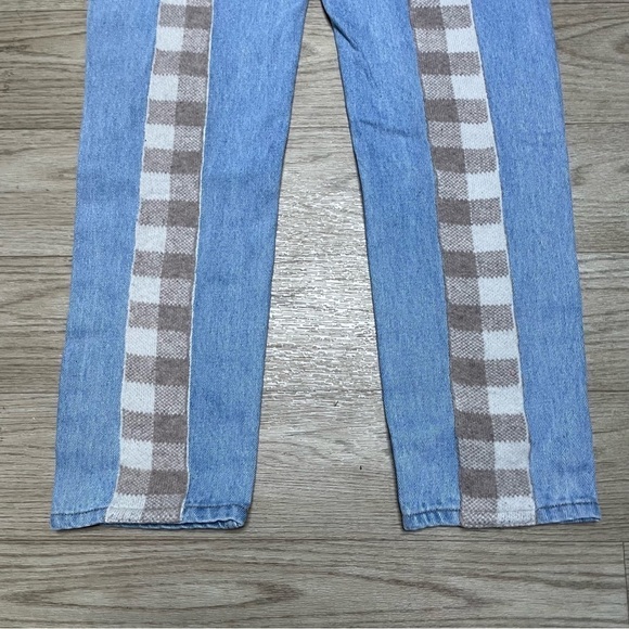 Still Here New York Wool Gingham Tate Denim Straight Mom Jeans Vintage Blue 24 - Picture 7 of 14